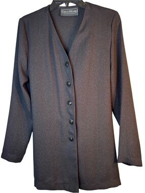 Russell Kemp Black Metallic V-Neck Button Front Women's jacket